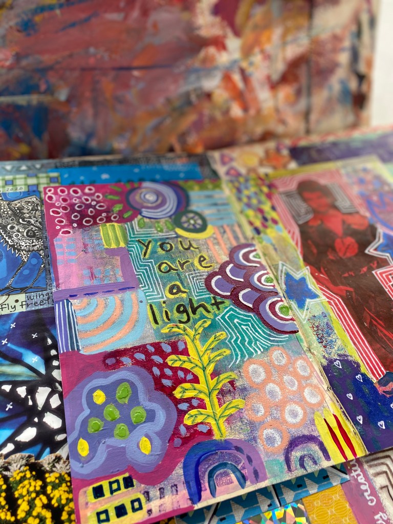 Image of an art journal page with the text, "you are a light."